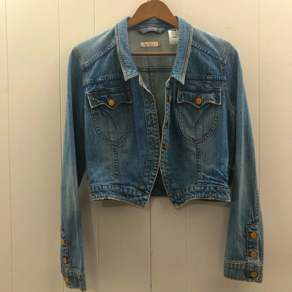 VTG LEVIS Sz M Crop Denim Jacket - Picture 1 of 11